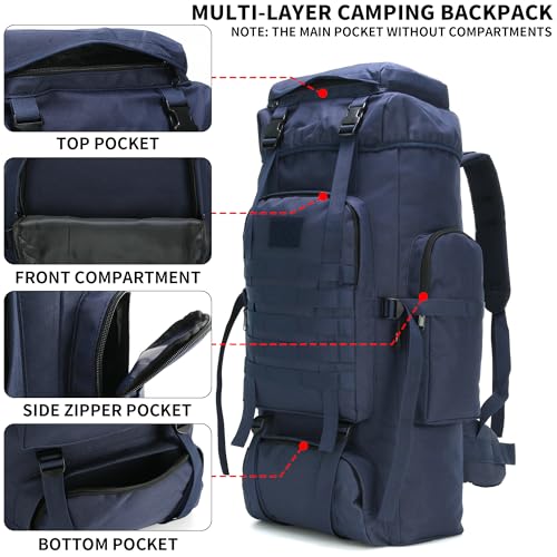 Hiking Backpack for Men 70L/100L Camping Backpack Military Rucksack Molle 3 Days Assault Pack for Climbing | Camping Backpack - color: 70l-navy