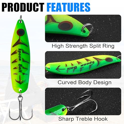 Fishing Spoons Lures Kit, 5PCS Metal Jigging Spoons Casting Trolling Spoons Pike Spoon with Treble Hooks for Bass Trout Pike Tuna Salmon Walleye Crappie Freshwater Saltwater Fishing - color: TypeA, size: 1OZ