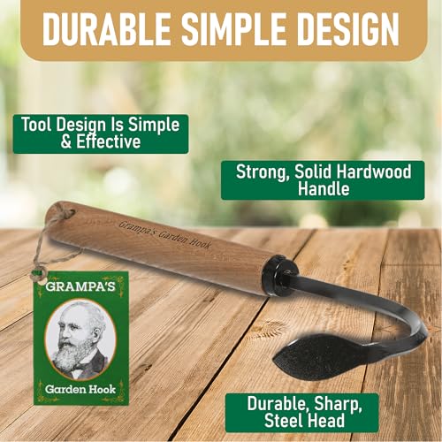 Grampa's Garden Hook - Weed Puller & Gardening Hand Cultivator - Versatile Tool That Functions as Cultivator, Hand Tiller, Weeder, & Edging Tool - Lightweight & Durable