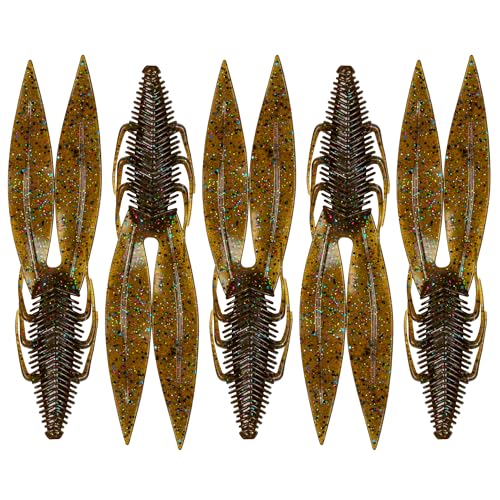 6th Sense – Bodega – Soft Plastic Creature Bait – Bass Fishing – Twin Ridge Tail Action – Multiple Sizes – Made in the USA - color: Green Pumpkin Juice, size: 6.5in (5/pk)