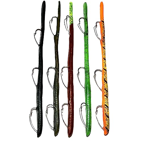 DELONG LURES: Weedless Fishing Lures 9" Pre-Rigged Fishing Worms - Weedless Bass Fishing Lures, Prerigged Soft Plastic Worm Fishing Lures for Bass, Pike, Bass Lures Baits Tackle