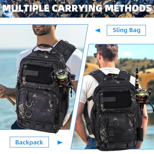 103PCS Fishing Tackle Bag, Fishing Gear for Men Adults, Camouflage Backpack with Rod Holder Tackle Box, Waterproof Sling Fishing Tackle Storage Bags & Wraps, for Fishing, Camping, Hiking