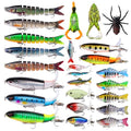 TSKS Fishing Artificial Lures Kit Mixed Including Front Diving Fin Minnow Surface Popper Crank Baits Pencil VIB with Hook and Soft Lures Accessories for Saltwater Freshwater Trout Bass Tackle Gift Set - color: 25pcs