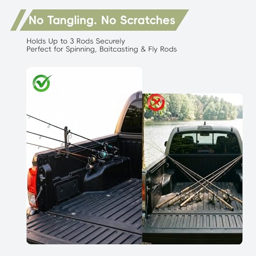 Fishing Rod Holder for Toyota Tacoma Bed Rail, Fits for Tacoma, Tundra, Ford Maverick & Most Truck Beds, 3-Rod Adjustable Truck Bed Rod Rack, Clamp-On Tool-Free Installation