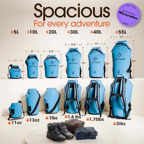 Earth Pak Waterproof Dry Bag - Roll Top Waterproof Backpack Sack Keeps Gear Dry for Kayak with Waterproof Phone Case - color: Light Blue, size: 20L
