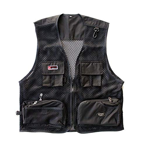 Foldable Outdoor Fishing Camping Travel Mesh Vest, Multi-Pockets Photography Lightweight Vests - color: Black, size: X-Large