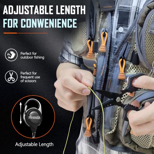 Eupheng Multifunction 4.7" Pro Fishing Scissors,Dual Serrated Blades Titanium-Coated Fishing Shears with Zinger Retractor Clip,Compatible with Braided Line,Mono and Fluorocarbon - style: 4.7in Black Scissors +Black Zinger