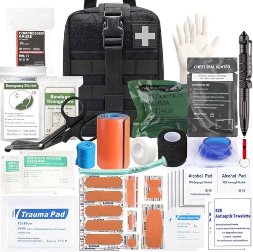 Ifak Trauma Kit, 74 Piece Upgrade Tactical First Aid Supplies, Molle Ifak Pouch Rip Away Refill Supplies for Survival Camping Hiking Travel - color: Black