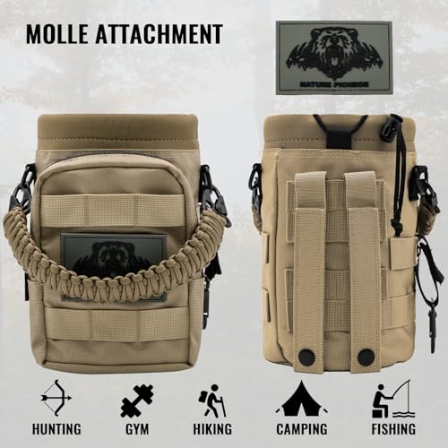NATURE PIONEOR 32 64 128oz Tactical Water Bottle Pouch, Multi-Function Tactical Water Bottle Bag with Adjustable Shoulder Strap, Half/One Gallon Molle Strap Carrier Holder - color: Khaki, size: 64OZ