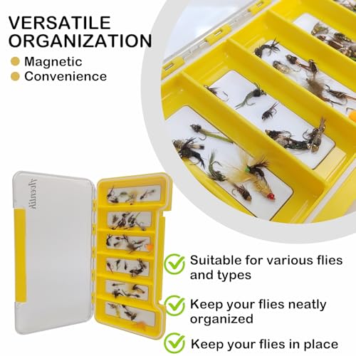 Aventik Waterproof Fly Fishing Boxes Super Slim Transparent Plastic Easy Grip Foams Multi Magnetic Compartments Fishing Tackle Storage Trags Orange 7.36"X4.02"X0.63" (H046-6C) - style: H046-6C