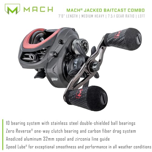 Lew’s MACH Jacked Baitcast Reel and Fishing Rod Combo, HM50 Graphite Rod, Tanso Tech Reel Frame and Sideplate, Carbon Fiber Drag System, 7.5:1 Gear Ratio - size: 7'0"