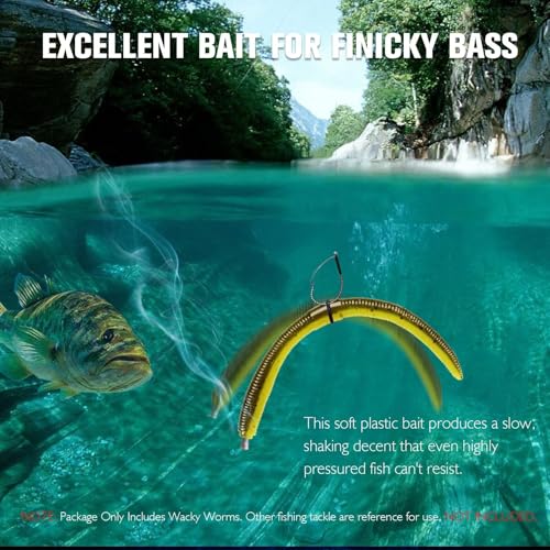 Dovesun Wacky Worm for Bass Trout Fishing Worms Kit with Soft Plastic Baits, Weedless Hooks, Bass Hooks,Weedless Jig Head, Wacky Rig Tool, O-Rings, Weight 152Pcs/131Pcs/50Pcs - color: A-50PCS Wacky Worms Kit