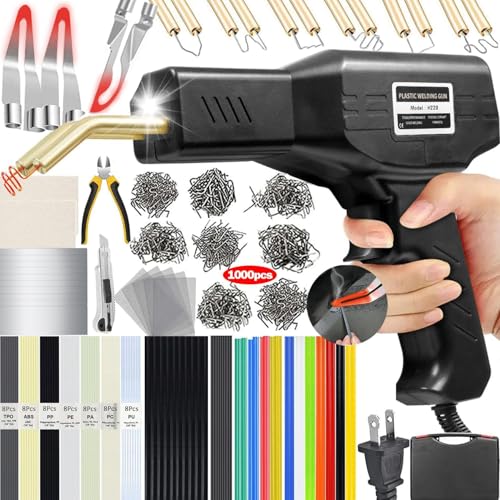 Upgraded 220W Plastic Welder, 2 in 1 Plastic Welding Repair Welder Kit 1000PCS Hot Stapler Soldering Gun with 100PCS Plastics Welding Rods Car Bumper Repair Kit for Most Plastics(Black) - color: Black