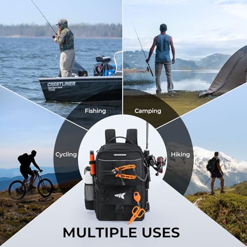 KastKing BaitSpace Fishing Tackle Backpack with Removable Bait Binder,2 Rod Holders Storage Fishing Gear and Equipment - color: A: Black (With (4) 3600 tackle boxes)