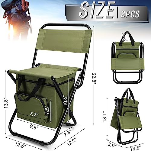 Jerify 2 Pcs Fishing Chair with Cooler Bag Multi-Function Foldable Compact Fishing Stool Hunting Chair Portable Backrest Stool with Folding Backpack for Finishing Camping Hunting Travel(Green) - color: Green