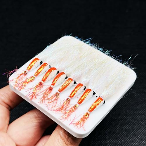 8Pc Bionics Crystal Flash Silk Shrimp Artificial Lures Fly Fishing Flies Saltwater Freshwater Bait Fishing for Bass Trout Salmon Hook Size #6 - color: Red