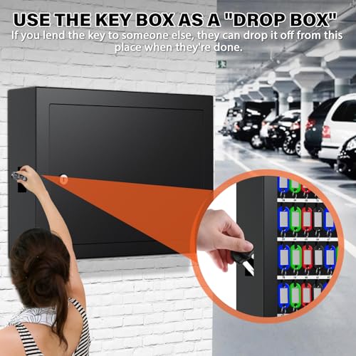 Nebakne 75 Keys Key Lock Box Wall Mount with 75 Colored Key Tags, Anti-Theft Key Box Key Cabinet with Side Opening, Key Organizer Key Safe for Home Office Garage Rental Business - color: Black, size: 75 Key Hook