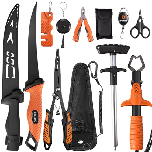 Fillet Knife Set for Beginner, Fishing Pliers Precisely, Fish Measuring Tape, Non Slip Grip Fishing Knife, Saltwater Fishing Accessories, Great Value Fishing Tackle - style: 9pc fishing tool kit