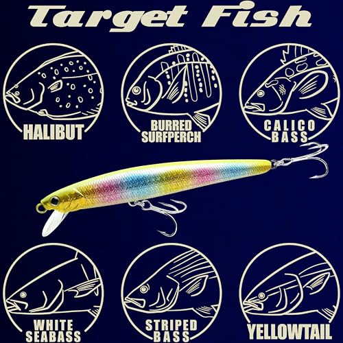 LUCKY CRAFT FlashMinnow 130MRS Saltwater Fishing Lures, Jerkbait for Halibut and Bass Fish, Slow Sinking 2-4ft, Surf Fishing Gear and Tackle Box Accessories - color: 751 Gorgeous Lemon Candy