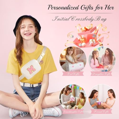 YOOLIFE Birthday Gifts for Girls, Initial Fanny Pack Girls Purse, Beige L | Personalized Birthday Gifts for 3 4 5 6 7 8 9 10 Year Old Girl, Little Girls Fanny Pack Crossbody Bag Belt Bag - color: Beige, style: L