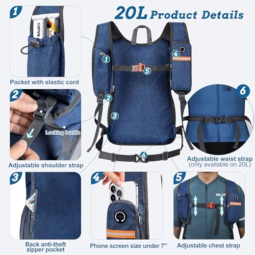 BECOJADDE 20L Small Hiking Backpack for Men Women Foldable Packable Back Pack Ultralight Hiking Daypack for Travel Camping Outdoor, Navy Blue - color: Navy Blue, size: 20L