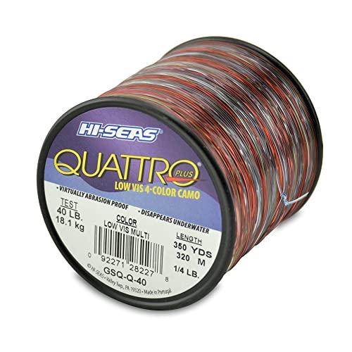 HI-SEAS Quattro Monofilament Fishing Line - Low-vis 4 Color Camo, Strong & Durable Performance Saltwater Main Line - style: 40 Lb Test, 0.60 Mm Dia, 350 Yd