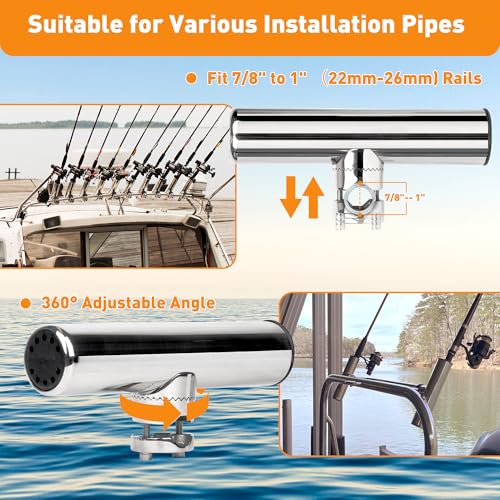 2 Pack Fishing Rod Holders for Boat Rail Mount, Stainless Steel Clamp on Rod Holder for Marine Boat, Fishing Boat, Pontoon, Jon Boat - style: Fit Rail 7/8" - 1" Upgrade