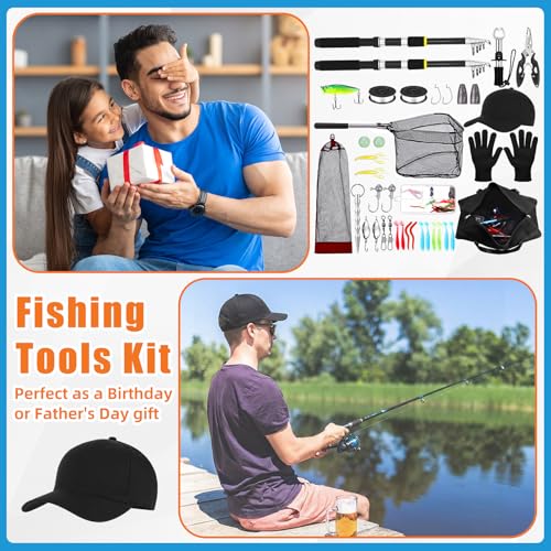 Telescopic Fishing Rod and Reel Combo 2 Pcs Collapsible Fishing Pole Kit with Plier Lip Gripper Lures Carrier Bag Pre-Loaded Spinning Reel for Beginner Men Travel Saltwater Freshwater - size: 5.91ft