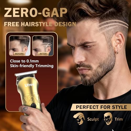 Ufree 8 in 1 Professional Hair Cutting Kit, Hair Clippers for Men, Cordless Clippers and Trimmers Set, Beard Trimmer, Electric Shaver with Rechargeable, Grooming Gifts for Barber & Home Use - color: Golden