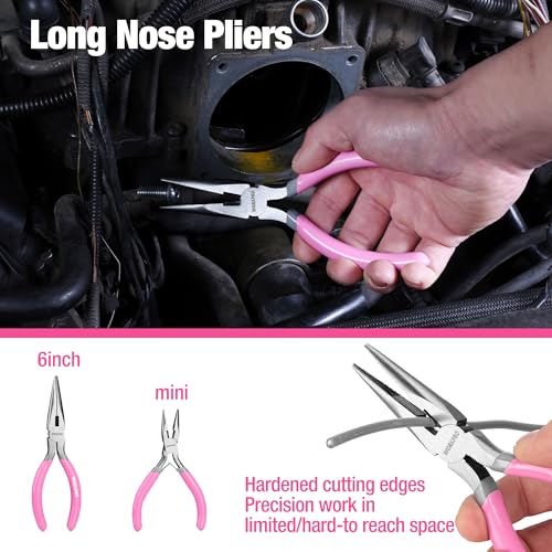 WORKPRO 7-Piece Pliers Set - Pink Ribbon | Groove Joint Plier, Long Nose Plier, Slip Joint Pliers, Linesman Pliers, Diagonal Pliers for DIY & Home Use - color: Gray, Pink