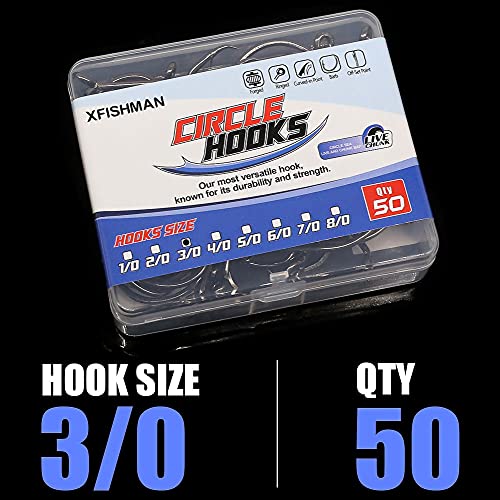 XFISHMAN Circle-Hooks-Fishing-Equipment-Octopus-Hooks-Saltwater-50 Pack #1 –12/0 - color: Black, size: 3/0 50-Pack