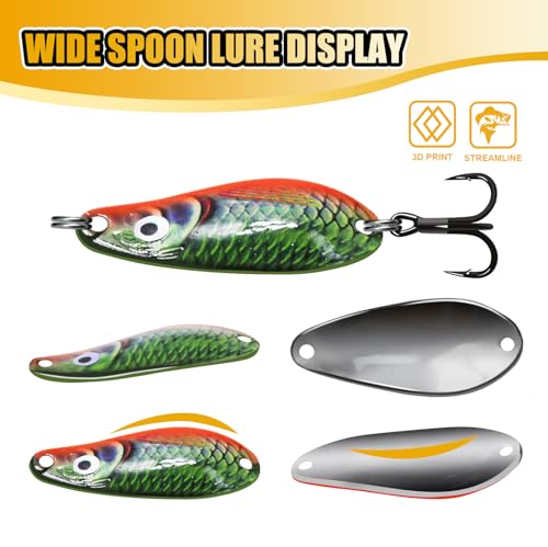Fishing Spoons, Wide-Body Trolling Spoons with Treble Hooks for Bass, Trout, Pike, Walleye, Catfish Fishing Spoon Lures 5-Pack - color: 3/8oz treble hook spoons