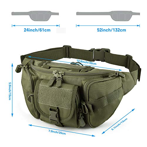 SOWHUP Tactical Fanny Pack,Military Waist Bag Pack with U.S Patch Utility Hip Belt Bumbag for Outdoor Fishing Hiking (Army Green(5 Zipper Pockets)) - color: Army Green(5 Zipper Pockets)