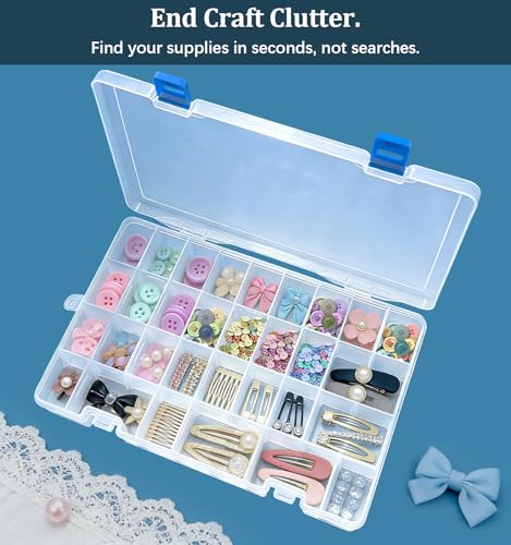 Qualsen 3 Pack 34 Grid Plastic Organizer Box with Adjustable Dividers, Fishing Tackle Box and Bead Organizer Box for Jewelry, Screw, Earrings, Art Craft, Tools, Fishing Hooks, and Small Accessories - size: 34 Gird-3pcs