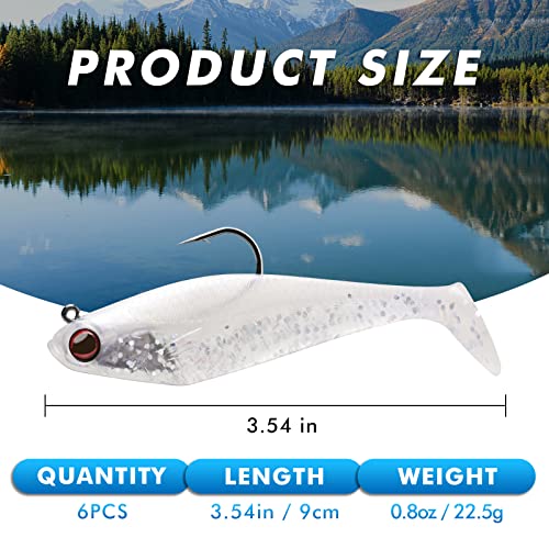 GOTOUR Pre-Rigged Soft Fishing Lures with Weedless Hook, Lifelike Paddle Tail Swimbaits for Bass Fishing, Freshwater & Saltwater Fishing Bait, Fishing Tackle for Bass, Pike, Trout, and Walleye - color: C1-3.5"-0.8oz