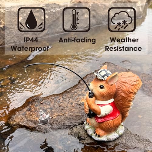 Squirrel Outdoor Statue Koi Pond Garden Decoration, Squirrel Decor for Yard 7.1'' Fishing Sculpture Outdoor Patio, Lawn Accessory, Fishing Animals for Waterfall or Koi Pond Additional, Gifts for Mom - color: Fishing Squirrel