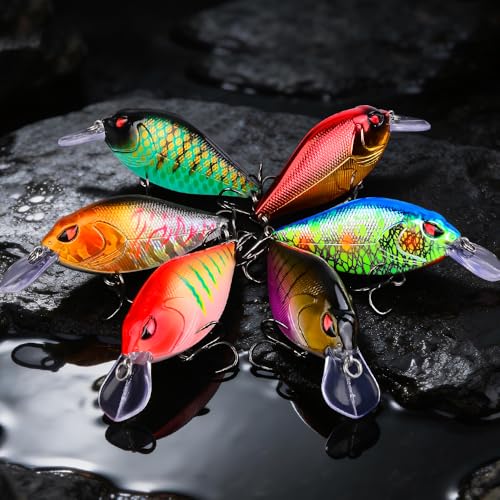 PROBEROS Crankbaits Set Fishing Lure Hard Baits Swimbaits Boat Ocean Topwater Lures Kit Fishing Tackle Hard Baits Set for Trout Bass Perch Fishing Topwater Lures Set - color: 654-0.53oz/3.2inch-6pcs