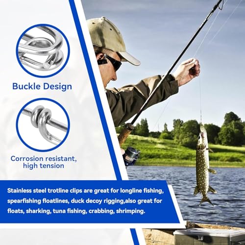 15pcs Longline Fishing Snap Clips, Stainless Steel Tuna Clips with Snap Swivel Longline Branch Hangers Fishing Accessories for Saltwater, Shark, Tuna Fishing