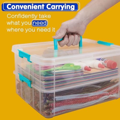 TERGOO 2 Layer Plastic Storage Containers with Lids, Multipurpose Clear Stack & Carry Box, Portable Craft Organizers and Storage Bin for Organizing Art & Craft, Sewing, Makeup, Nail Supplies (Blue) - color: Blue