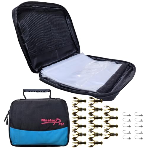 MASTERPRO Fishing Soft Lure Storage Bag with 10 Single Detachable Washable Plastic Pocket Sleeves, for Fishing Tackle Rigs Lines Baits Binder Bag Organizer - color: Shrimp Brown