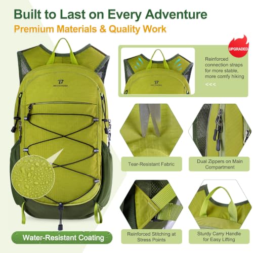 BECOJADDE Hiking Backpack 15L Small Backpack Packable Day pack Water Resistant Lightweight Travel Backpack for Women Men with Shoulder Strap Pockets for Hiking Camping Outdoor, Green - color: Green, size: 15L