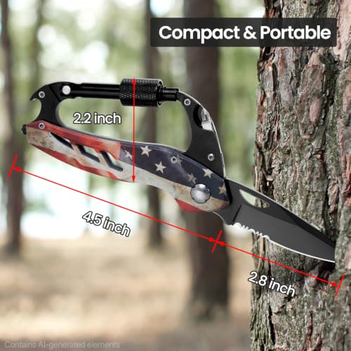 FUNBRO Multitool Carabiner Knife Tools for Men, Cool Gadgets Survival Gear with Folding Knives, Bottle Opener, Window Breaker and Screwdriver for Hiking Camping, 7-in-1 EDC Multi Tool (USA Flag) - color: Usa Flag