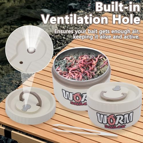 2Pcs Live Bait Storage,Fishing Bait Container, Stainless Steel Worm Storage Box, Nightcrawler Box, Bait Tank, Compact and Durable,Small and Portable, Keeps Bait Fresh and Alive - color: White