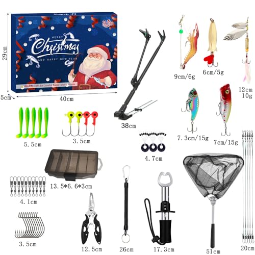 24Pcs Fishing Tools Kit, Fish Gear - Lures, Fish Lip Gripper, Fish Pliers with Lanyard, Saltwater Resistant Fishing Accessories & Equipment, Surprise Gifts for Adult Men Teen Boys Fisher