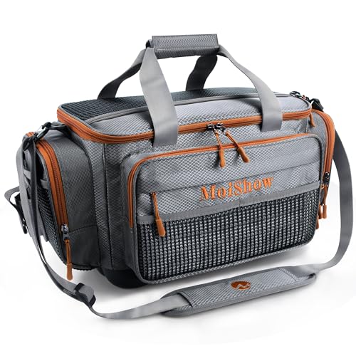 Fishing Tackle Box Bag - Fishing Bags for Saltwater or Freshwater (#Grey) Fishing Tackle Bags - Padded Shoulder Strap - Tackle Bag for 3600 3700 Tackle Box - color: Grey-Large (20"L*11.8"W*9.8"H)