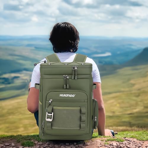 Hulongo Large Waterproof Insulated Cooler Backpack for Men & Women, Leak Proof Cooler Backpack for Camping, Beach, Fishing, Picnic, Travel, Outdoor, 30L, 48Cans - color: green