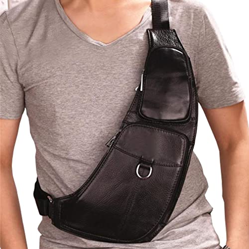 Hebetag Leather Sling Bag Crossbody Backpack for Men Women Travel Outdoor Camping - color: #04coffee