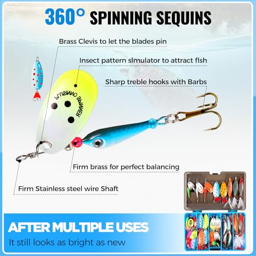 PLUSINNO Fishing Lures Spinner baits for Bass - 16/32 pcs Spinner Lures Kit with Portable Carry Bag, Hard Metal Spinner Baits for Trout - color: 32pcs spinner set with box