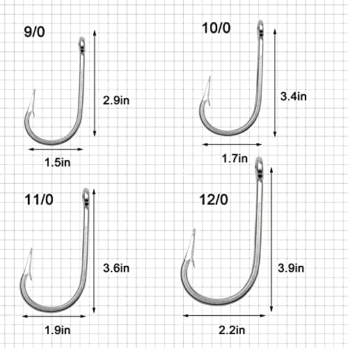 Fishing Hooks Saltwater Tuna Hooks, 15pcs Stainless Steel Big Game Hooks Forged Ringed Extra Strong Saltwater Fishing Tackle for Salmon Tuna Fishing - size: 6/0