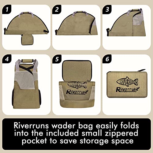 Rivruns Fishing Hunting Wader Bag with Vented Mesh, Foldable Waders Boots Changing Pad for Fishing, Hiking, Camping (Khaki) - color: Khaki